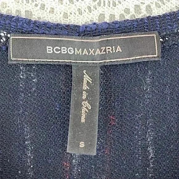 BCBGMaxazria Striped Fringe Long Sleeve Knit Sweater Shift Dress S - Picture 6 of 9